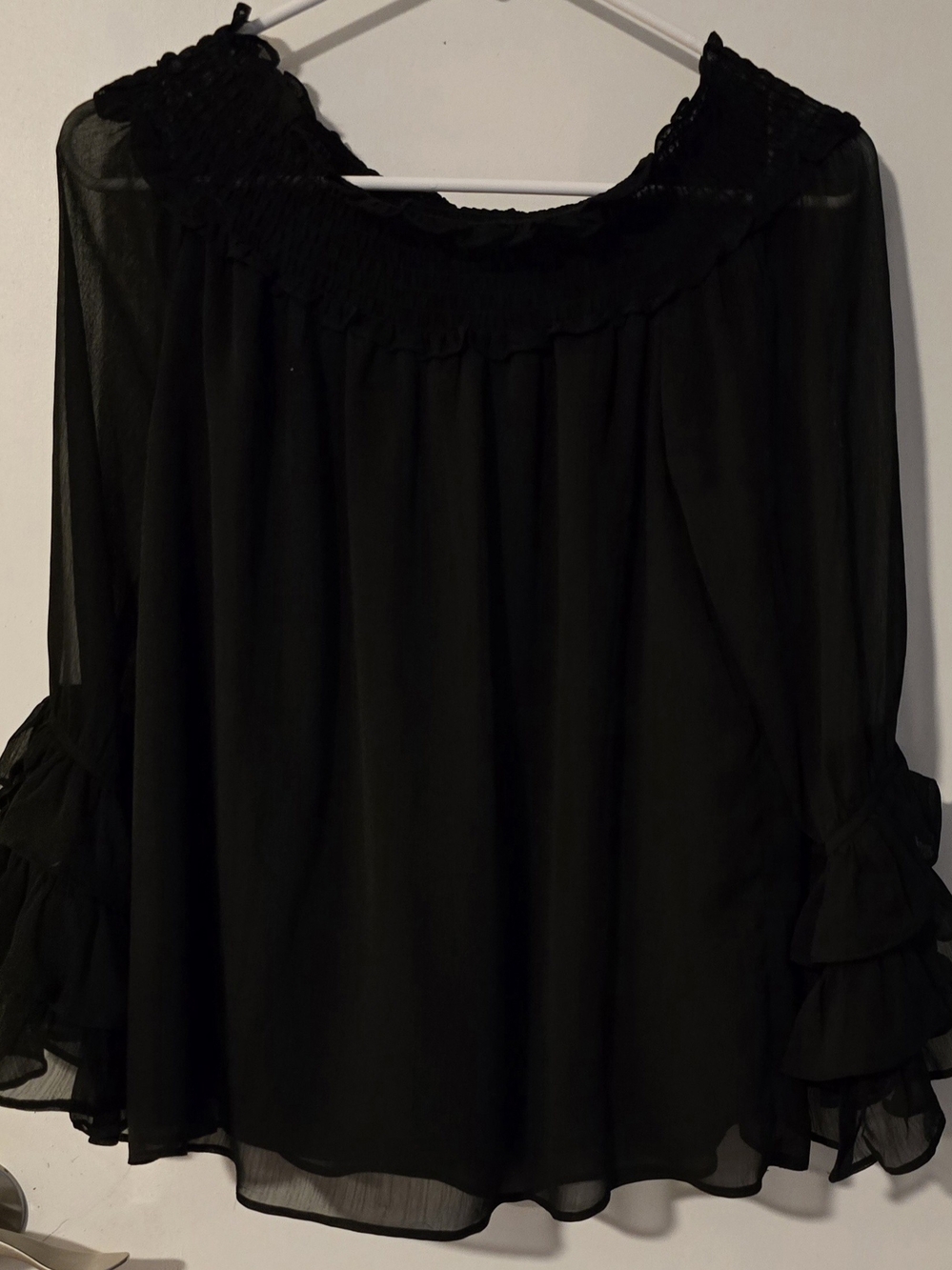CeCe Black Ruffled Chiffon Tunic Blouse - Picture 2 of 5